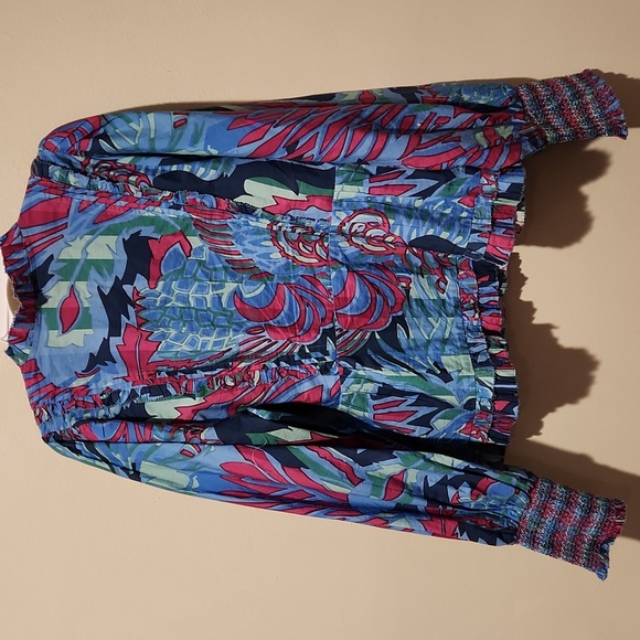 ❤️ NWOT! LOVE THE LABEL COTTON RUFFLED PUFF SLEEVE TOP / BLOUSE, SMOCKED CUFF, S - Picture 9 of 11